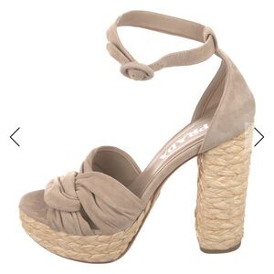 Prada Suede Raffia Espadrilles Heel